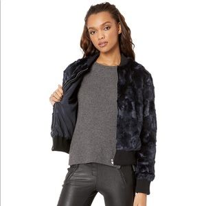 Anthropologie Navy Blue Faux Fur Bomber Jacket🆕🏷